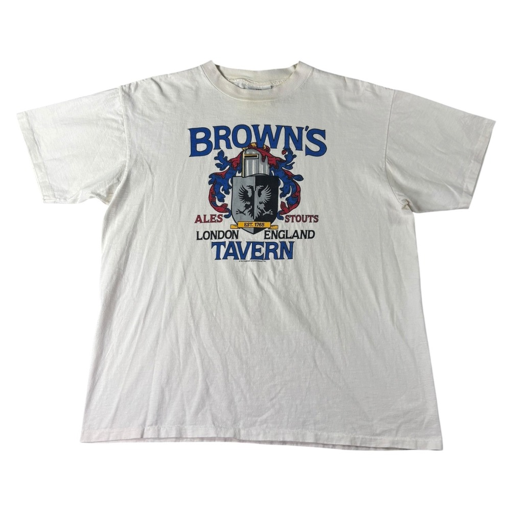 Vintage 1992 Browns Tavern London England TShirt XL White Single Stitch USA Made